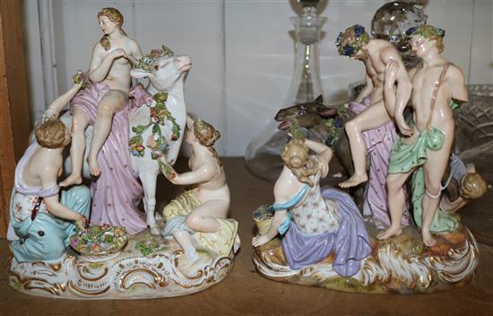 Late Meissen group, Europa and the Bull and another Meissen group (both damaged)